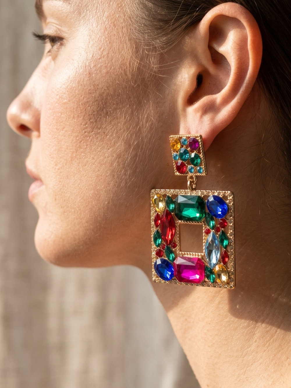 Gold-Tone Multigem Square Drop Earrings in Multicolor